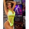 imageRSLOVE Lingerie for Women Sexy Lace Bodysuit Fishnet Teddy One Piece Deep V Mesh BabydollFluorescent Yellow