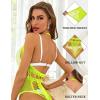 imageRSLOVE Lingerie for Women Sexy Lace Bodysuit Fishnet Teddy One Piece Deep V Mesh BabydollFluorescent Yellow