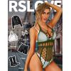 imageRSLOVE Lingerie for Women Sexy Lace Bodysuit Fishnet Teddy One Piece Deep V Mesh BabydollGreen