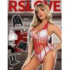 imageRSLOVE Lingerie for Women Sexy Lace Bodysuit Fishnet Teddy One Piece Deep V Mesh BabydollRed