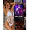imageRSLOVE Lingerie for Women Sexy Lace Bodysuit Fishnet Teddy One Piece Deep V Mesh BabydollWhite