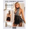 imageRSLOVE Women Lingerie Lace Babydoll Sexy Chemise Halter Teddy Mesh Sleepwear Boudoir OutfitsBlack