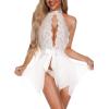imageRSLOVE Women Lingerie Lace Babydoll Sexy Chemise Halter Teddy Mesh Sleepwear Boudoir OutfitsWhite