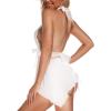 imageRSLOVE Women Lingerie Lace Babydoll Sexy Chemise Halter Teddy Mesh Sleepwear Boudoir OutfitsWhite