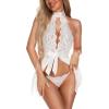 imageRSLOVE Women Lingerie Lace Babydoll Sexy Chemise Halter Teddy Mesh Sleepwear Boudoir OutfitsWhite
