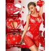imageRSLOVE Women Lingerie Sexy Fishnet Bodysuit Sparkle Rhinestone Teddy One Piece Cut Out Romper without LinerRed