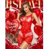 imageRSLOVE Women Lingerie Sexy Fishnet Bodysuit Sparkle Rhinestone Teddy One Piece Cut Out Romper without LinerRed