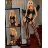 imageRSLOVE Womens Fishnet Bodystocking Sexy Exotic Lingerie Crotchless One Piece Bodysuit Plus Size TightsBlack