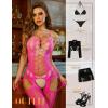 imageRSLOVE Womens Fishnet Bodystocking Sexy Exotic Lingerie Crotchless One Piece Bodysuit Plus Size TightsFluorescent Pink