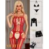 imageRSLOVE Womens Fishnet Bodystocking Sexy Exotic Lingerie Crotchless One Piece Bodysuit Plus Size TightsRed