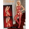 imageRSLOVE Womens Fishnet Bodystocking Sexy Exotic Lingerie Crotchless One Piece Bodysuit Plus Size TightsRed
