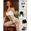 imageRSLOVE Womens Fishnet Bodystocking Sexy Exotic Lingerie Crotchless One Piece Bodysuit Plus Size TightsWhite