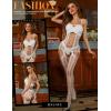 imageRSLOVE Womens Fishnet Bodystocking Sexy Exotic Lingerie Crotchless One Piece Bodysuit Plus Size TightsWhite