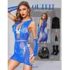 imageRSLOVE Womens Lingerie Fishnet Dress Mesh Babydoll Bodysuit Exotic Bodystockings Lingerie Set with GlovesBlue