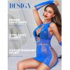 imageRSLOVE Womens Lingerie Fishnet Dress Mesh Babydoll Bodysuit Exotic Bodystockings Lingerie Set with GlovesBlue