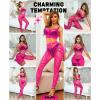 imageRSLOVE Womens Sexy Lingerie Sets Bodystocking  Fishnet Bodysuit Sexy Camisole top ampamp Stocking 2 Piece Cutout Fishnet LeggingFluorescent Pink