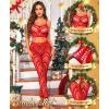 imageRSLOVE Womens Sexy Lingerie Sets Bodystocking  Fishnet Bodysuit Sexy Camisole top ampamp Stocking 2 Piece Cutout Fishnet LeggingRed