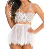 imageRSLOVE Lingerie for Women Lace Babydoll Chemise Sexy High Waisted Nightdress Sleepwear SetWhite