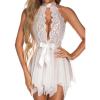 imageRSLOVE Women Lingerie Lace Babydoll Sexy Chemise Halter Teddy Mesh Sleepwear Boudoir OutfitsWhite