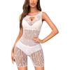 imageRSLOVE Women Lingerie Sexy Fishnet Bodysuit Sparkle Rhinestone Teddy One Piece Cut Out Romper without LinerWhite