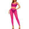 imageRSLOVE Womens Sexy Lingerie Sets Bodystocking  Fishnet Bodysuit Sexy Camisole top ampamp Stocking 2 Piece Cutout Fishnet LeggingFluorescent Pink
