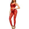 imageRSLOVE Womens Sexy Lingerie Sets Bodystocking  Fishnet Bodysuit Sexy Camisole top ampamp Stocking 2 Piece Cutout Fishnet LeggingRed