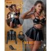 imageRSLOVE Faux Leather Lingerie for Women  Sexy Strappy Lingerie Set with Push Up Bra Choker Mini Skirt and ThongBlack