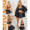 imageRSLOVE Faux Leather Lingerie for Women  Sexy Strappy Lingerie Set with Push Up Bra Choker Mini Skirt and ThongBlack
