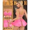 imageRSLOVE Faux Leather Lingerie for Women  Sexy Strappy Lingerie Set with Push Up Bra Choker Mini Skirt and ThongPink