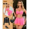 imageRSLOVE Faux Leather Lingerie for Women  Sexy Strappy Lingerie Set with Push Up Bra Choker Mini Skirt and ThongPink