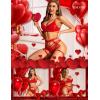 imageRSLOVE Women Lingerie Set with Garter Belt  4 Piece Strappy Lingerie Underwire Push Up Bra and Panty Exotic Brassieres SetRed