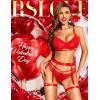 imageRSLOVE Women Lingerie Set with Garter Belt  4 Piece Strappy Lingerie Underwire Push Up Bra and Panty Exotic Brassieres SetRed
