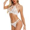 imageRSLOVE Women Sexy Lingerie Set Lace Bra and Panty Sets 2 Piece Babydoll Lace Teddy BodysuitWhite