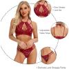 imageRSLOVE Women Sexy Lingerie Set Lace Bra and Panty Sets 2 Piece Babydoll Lace Teddy BodysuitWine Red