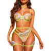 imageRSLOVE Woman Sexy Lingerie Sets 3 Piece Floral Embroidered Babydoll Lace Bra and Panty Sets