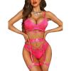 imageRSLOVE Women Lingerie Set with Garter Belt  4 Piece Strappy Lingerie Underwire Push Up Bra and Panty Exotic Brassieres SetPink