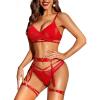 imageRSLOVE Women Lingerie Set with Garter Belt  4 Piece Strappy Lingerie Underwire Push Up Bra and Panty Exotic Brassieres SetRed