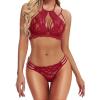 imageRSLOVE Women Sexy Lingerie Set Lace Bra and Panty Sets 2 Piece Babydoll Lace Teddy BodysuitWine Red