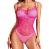 imageRSLOVE Women Lingerie Fishnet Teddy Sparkle Rhinestone One Piece Mesh Bodysuit Mini BabydollPink