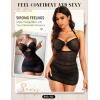 imageWomens Lingerie Mesh Babydoll Dress  Pleated Chemise Nightgown with Adjustable Halter Neck ampamp Chain DetailBlack