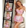imageRSLOVE Sexy Womens Lingerie Set  5 Piece Lace Babydoll Dress Exotic Lingerie Set Roleplay CostumePink