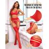 imageRSLOVE Women Lace Thigh High  Sheer Silicone Stockings Womens Sexy Stay Up Suspender Pantyhose Nylon Garter Belt TightsRed