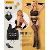 imageRSLOVE Women Lingerie Sets  Sexy Fishnet Bodystocking Exotic Bodysuit with Garter Thigh High Stockings and Wrist Gauntlets