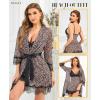 imageRSLOVE Women Sexy Lingerie Set 3 Piece Babydoll ampamp Lace Kimono Robe Strap Chemise Sleepwear Mesh NightgownLeopard Print