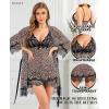 imageRSLOVE Women Sexy Lingerie Set 3 Piece Babydoll ampamp Lace Kimono Robe Strap Chemise Sleepwear Mesh NightgownLeopard Print