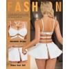 imageRSLOVE Faux Leather Lingerie for Women  Sexy Strappy Lingerie Set with Push Up Bra Choker Mini Skirt and ThongWhite