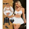 imageRSLOVE Faux Leather Lingerie for Women  Sexy Strappy Lingerie Set with Push Up Bra Choker Mini Skirt and ThongWhite