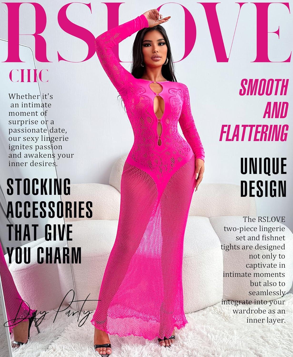 imageRSLOVE Womens Nightgown Sexy Chemise  Lingerie for Women Nightgown Mesh Babydoll Dress Maxi Dress Fishnet Bodystockings