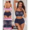 imageRSLOVE Womens Sexy Lingerie for Women  2 Piece Lace Floral Lingerie Set with Bra and High Waist Underwear Pajamas NightgownNavy Blue
