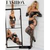 image:imageRSLOVE Lingerie Sets for Women Sexy  Fishnet BabyDoll Garter Mini Skirt Bodystocking Mesh Bodysuit Outfits NightwearBlack